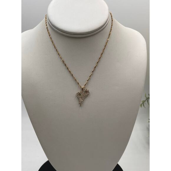 Yellow Gold 14kt Cubic Zirconia Heart Pendant 10k Singapore Chain Necklace *14” - Picture 12 of 12